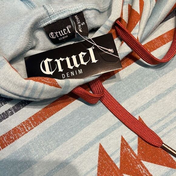 NEW Cruel Denim Southwest Hoodie Sweatshirt Womens Sz S Blue Rust Lightweight - Picture 6 of 7